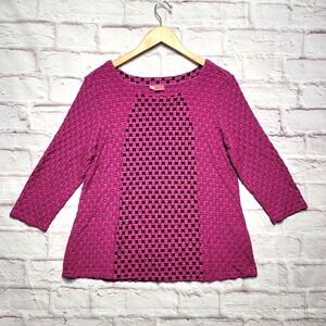 Tianello By Steve Barraza Top Womens Petite Large Pink Black Stretch Casual‎ USA